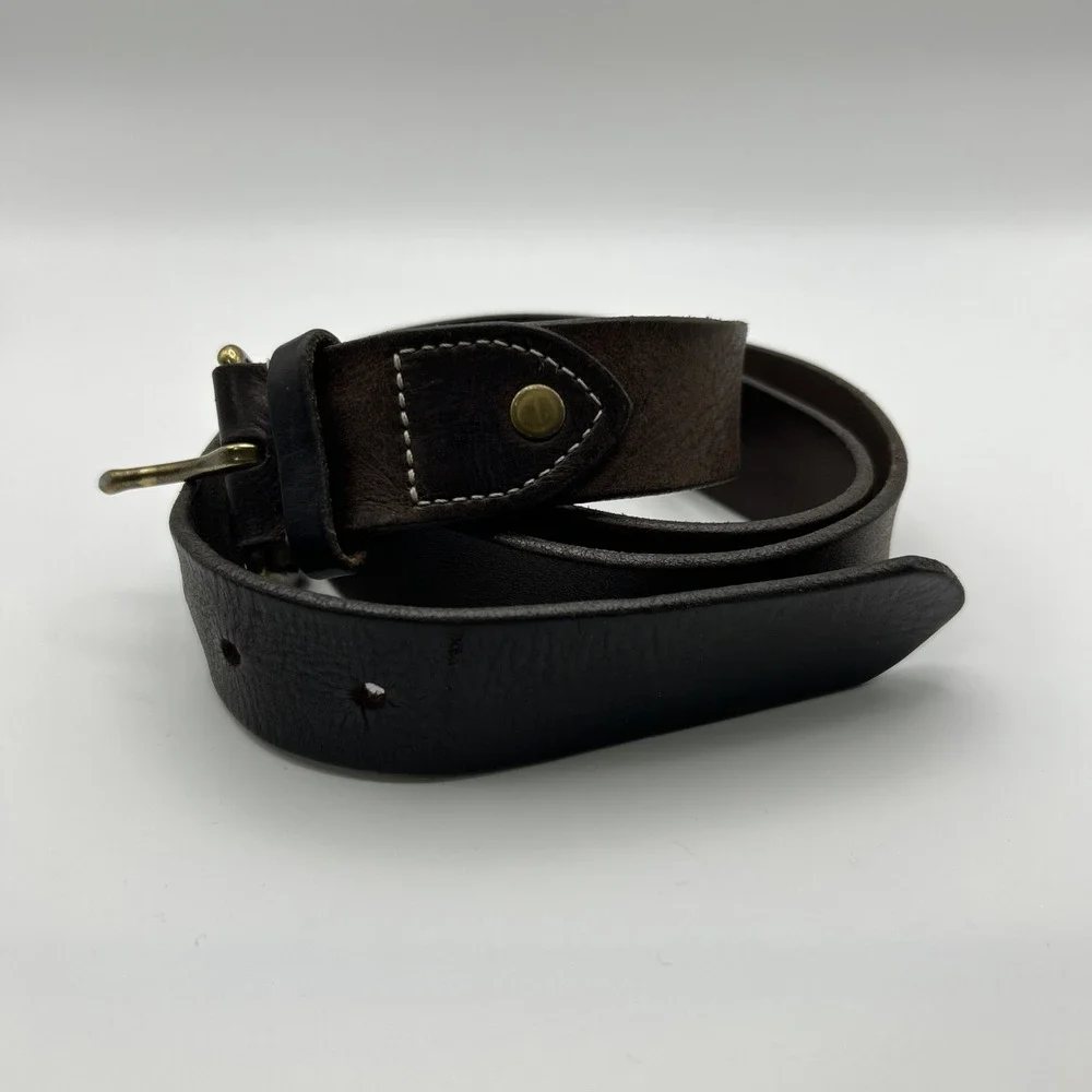 J Crew Italian Leather Belt Brown Roller Buckle J9189 Made In USA